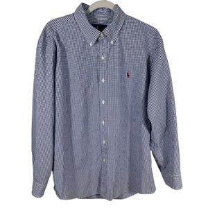 Ralph Lauren Button Down Oxford Shirt Men XL Blue White Gingham Long Sleeve XL